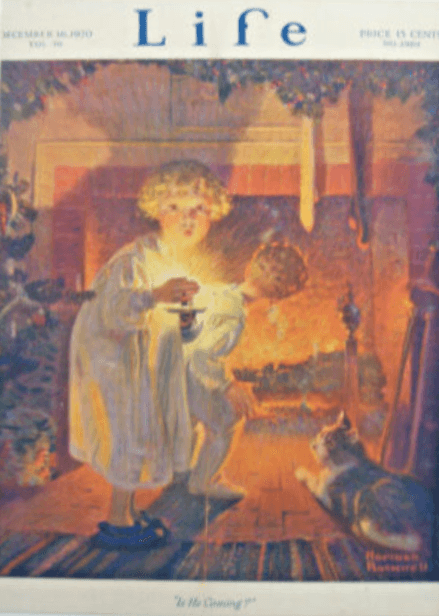 Norman Rockwell December 1920 Life cover, children waiting for Santa.