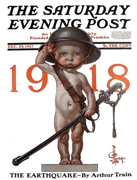 J.C. Leyendecker New Year's cover 1918, baby soldier.