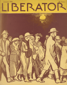 Liberator January 1921 cover, Cornelia Barnes, people walking down street.