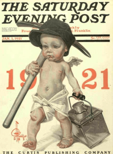 J.C. Leyendecker 1921 New Year's cover, baby coal miner.