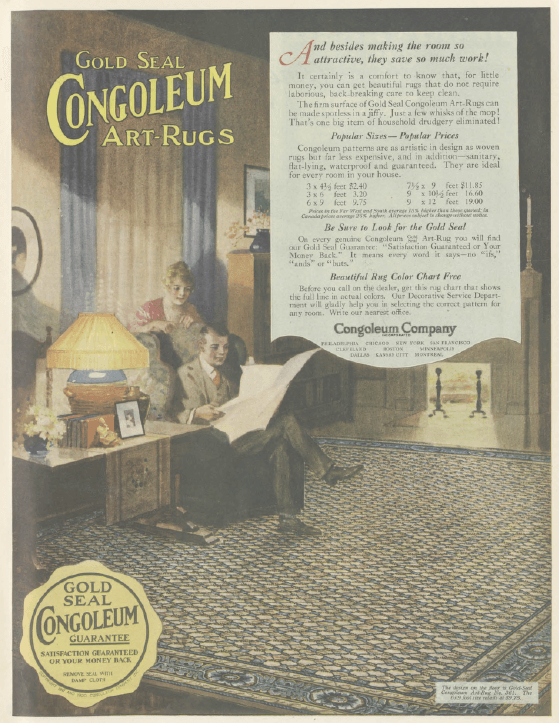 Congoleum linoleum rug ad, Ladies' Home Journal, January 1921.