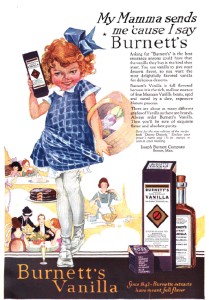 Burnett's vanilla ad, Good Housekeeping, January 1921, girl holding vanilla.