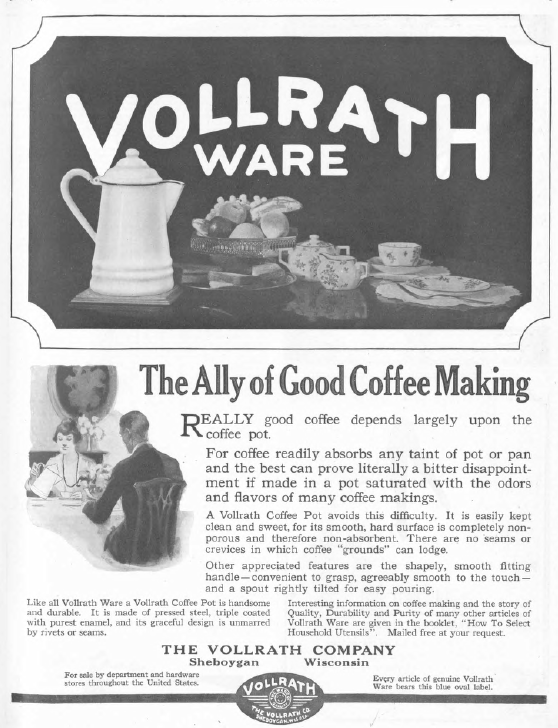 Vollrathware ad, Good Housekeeping, January 1921, white crockery.