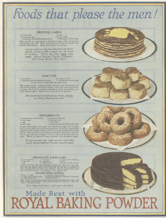 Royal Baking Powder ad, Ladies' Home Journal, January 1921, cake and pastries.