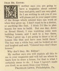 Letter to editor, The Brownies' Book, January 1920.