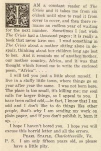 Letter to the editor, The Brownies' Book, 1920