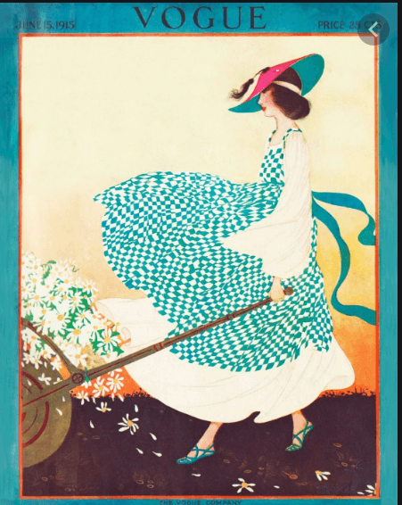 Rita Senger cover, Vogue, June 15, 1916, woman walking dog.