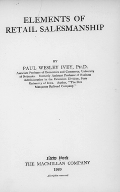 Title page, Elements of Retail Salesmanship by Paul Wesley Ivey
