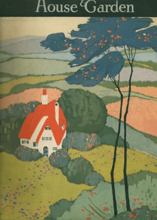 Margaret Harper August 1921 House & Garden cover, country house aerial view.