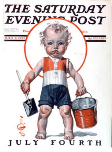 J.C. Leyendecker Saturday Evening Post cover, July 2, 1921, toddler with bucket.