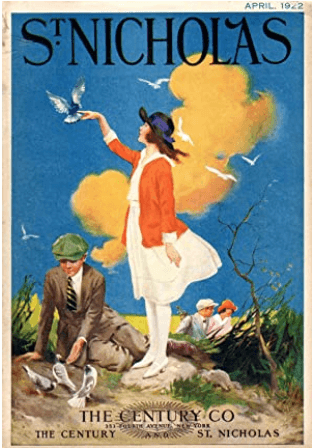 St. Nicholas April 1922 cover, boy and girl feeding birds.