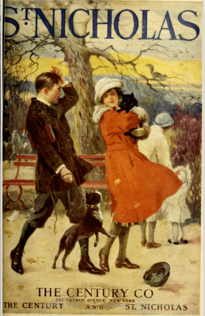 St. Nicholas March 1922 cover, boy and girl with dogs.