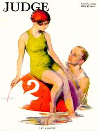 Judge magazine cover, August 1, 1925, woman on buoy with man